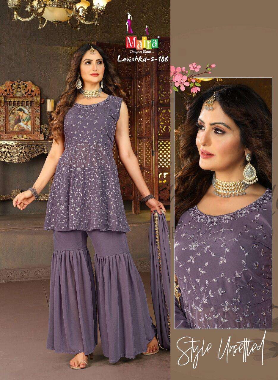 LAVISHKA VOL-5 BY MAIRA 101 TO 108 SERIES BEAUTIFUL SHARARA SUITS COLORFUL STYLISH FANCY CASUAL WEAR & ETHNIC WEAR GEORGETTE DRESSES AT WHOLESALE PRICE