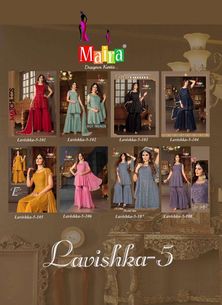 LAVISHKA VOL-5 BY MAIRA 101 TO 108 SERIES BEAUTIFUL SHARARA SUITS COLORFUL STYLISH FANCY CASUAL WEAR & ETHNIC WEAR GEORGETTE DRESSES AT WHOLESALE PRICE