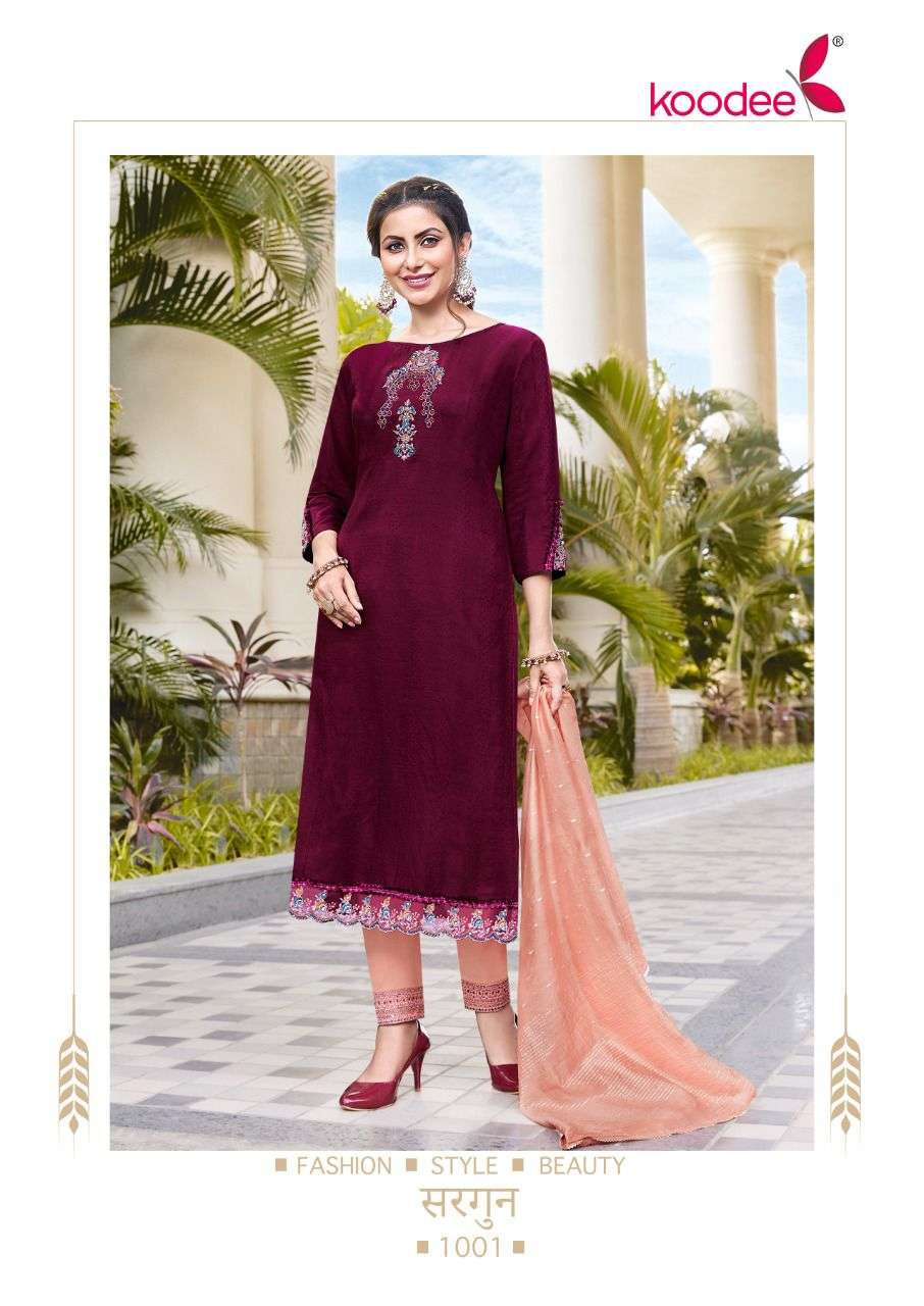 SARGUN BY KOODEE 1001 TO 1006 SERIES BEAUTIFUL SUITS COLORFUL STYLISH FANCY CASUAL WEAR & ETHNIC WEAR VISCOSE DRESSES AT WHOLESALE PRICE