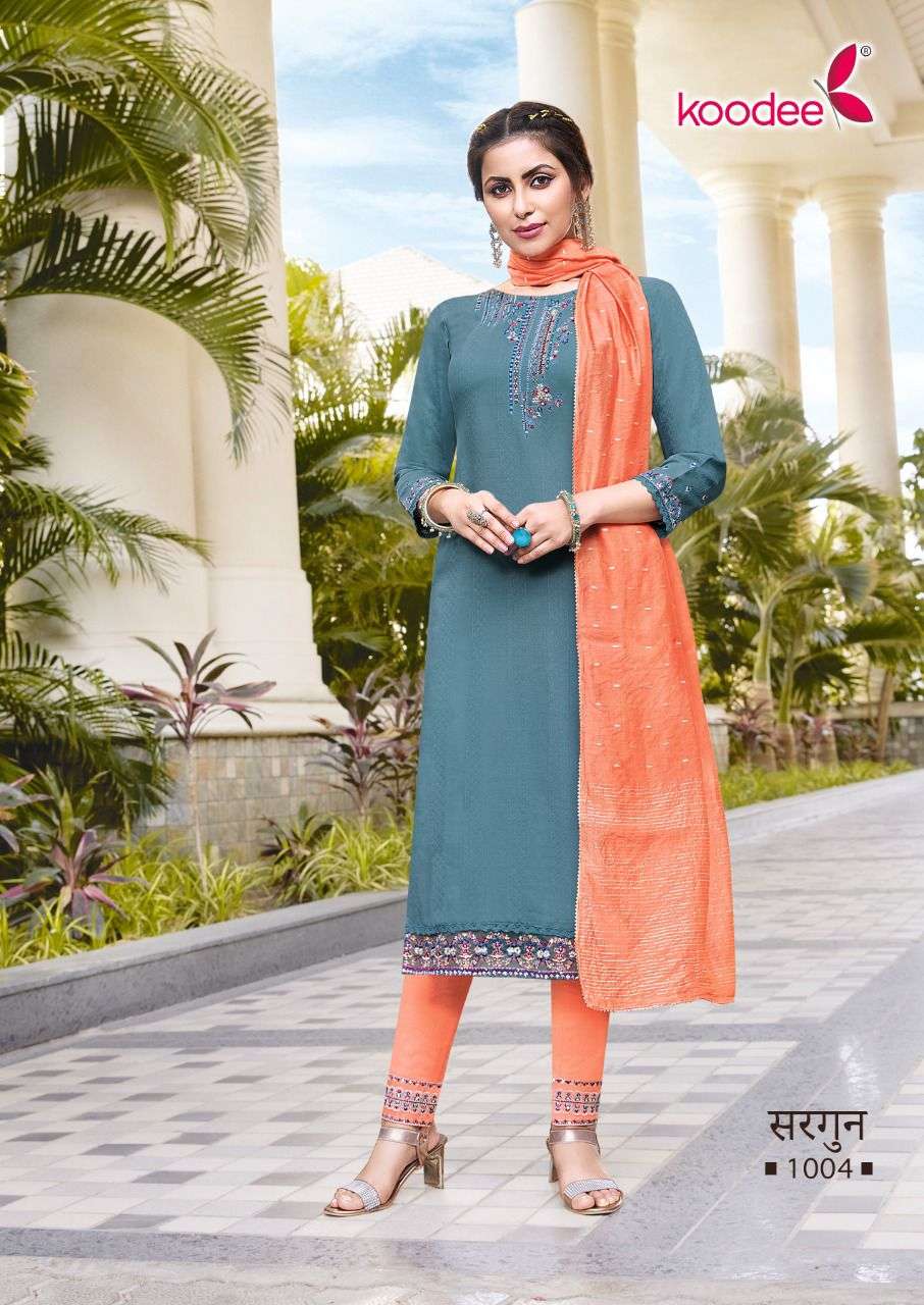 SARGUN BY KOODEE 1001 TO 1006 SERIES BEAUTIFUL SUITS COLORFUL STYLISH FANCY CASUAL WEAR & ETHNIC WEAR VISCOSE DRESSES AT WHOLESALE PRICE