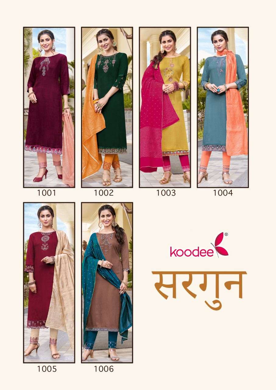 SARGUN BY KOODEE 1001 TO 1006 SERIES BEAUTIFUL SUITS COLORFUL STYLISH FANCY CASUAL WEAR & ETHNIC WEAR VISCOSE DRESSES AT WHOLESALE PRICE