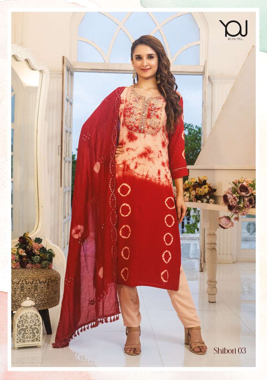 Shibori By You 101 To 105 Series Designer Stylish Fancy Colorful Beautiful Party Wear & Ethnic Wear Collection Rayon Shibori Kurtis With Dupatta At Wholesale Price