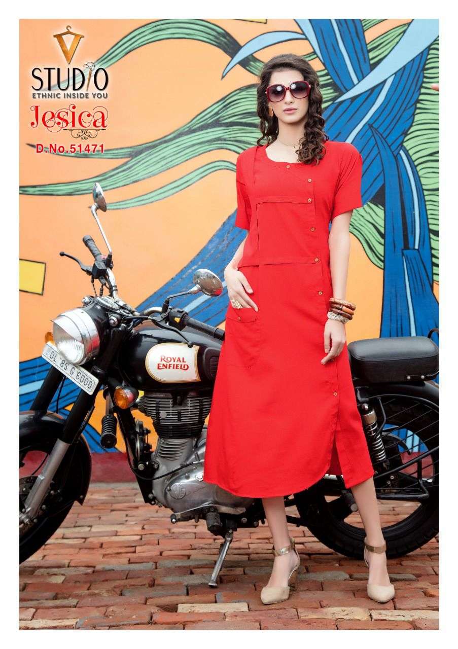 JESSICA BY V STUDIO 51471 TO 51478 SERIES DESIGNER STYLISH FANCY COLORFUL BEAUTIFUL PARTY WEAR & ETHNIC WEAR COLLECTION PURE COTTON KURTIS AT WHOLESALE PRICE