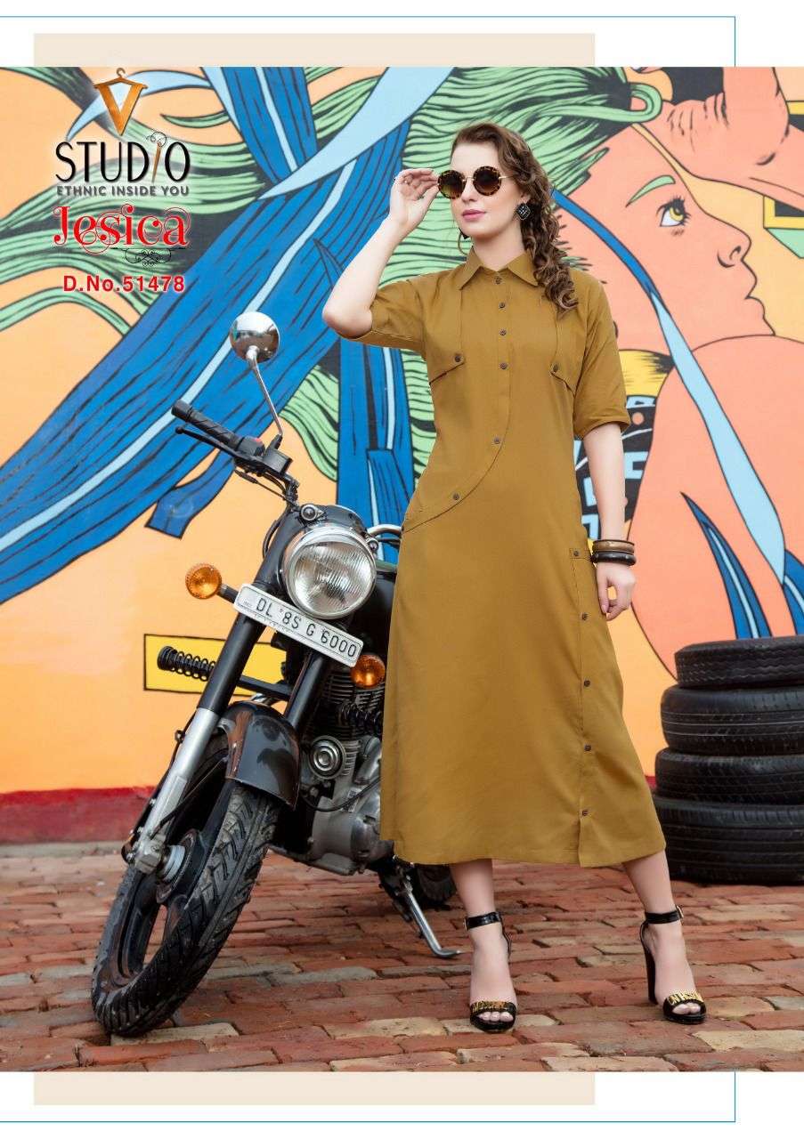 JESSICA BY V STUDIO 51471 TO 51478 SERIES DESIGNER STYLISH FANCY COLORFUL BEAUTIFUL PARTY WEAR & ETHNIC WEAR COLLECTION PURE COTTON KURTIS AT WHOLESALE PRICE