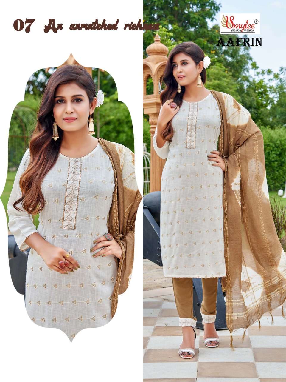 AAFRIN BY SMYLEE 01 TO 08 SERIES BEAUTIFUL SUITS COLORFUL STYLISH FANCY CASUAL WEAR & ETHNIC WEAR RAYON SLUB DRESSES AT WHOLESALE PRICE