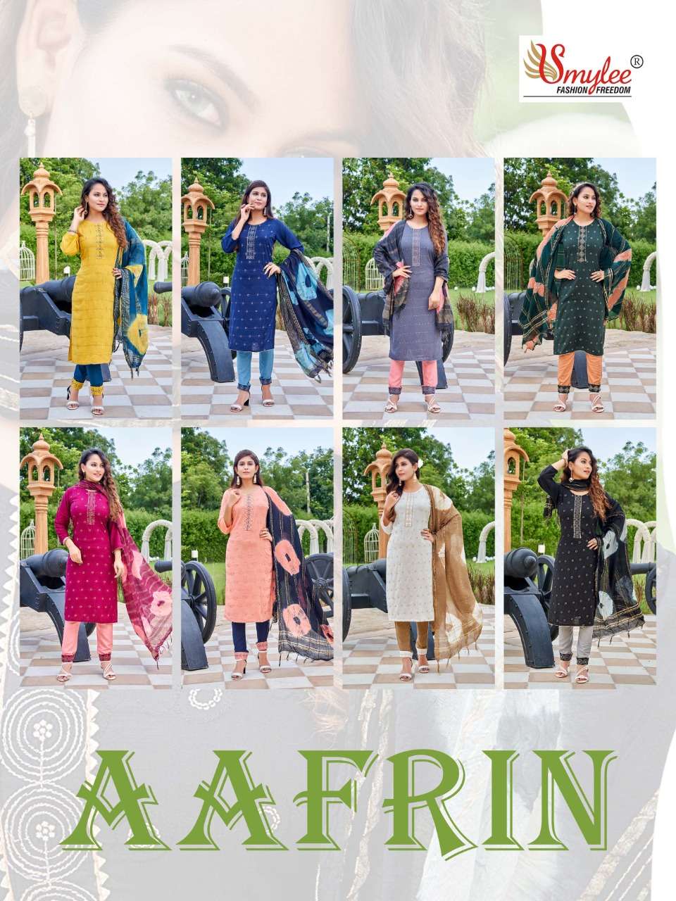 AAFRIN BY SMYLEE 01 TO 08 SERIES BEAUTIFUL SUITS COLORFUL STYLISH FANCY CASUAL WEAR & ETHNIC WEAR RAYON SLUB DRESSES AT WHOLESALE PRICE
