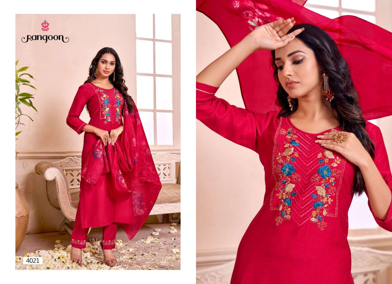 ANERI BY RANGOON 4021 TO 4024 SERIES BEAUTIFUL SUITS COLORFUL STYLISH FANCY CASUAL WEAR & ETHNIC WEAR VISCOSE DRESSES AT WHOLESALE PRICE
