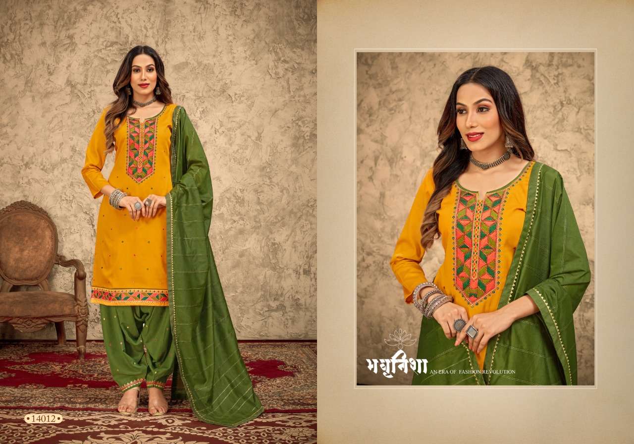 RANGRITI BY PANCH RATNA 14011 TO 14014 SERIES BEAUTIFUL PATIYALA SUITS COLORFUL STYLISH FANCY CASUAL WEAR & ETHNIC WEAR PURE JAM SILK EMBROIDERED DRESSES AT WHOLESALE PRICE