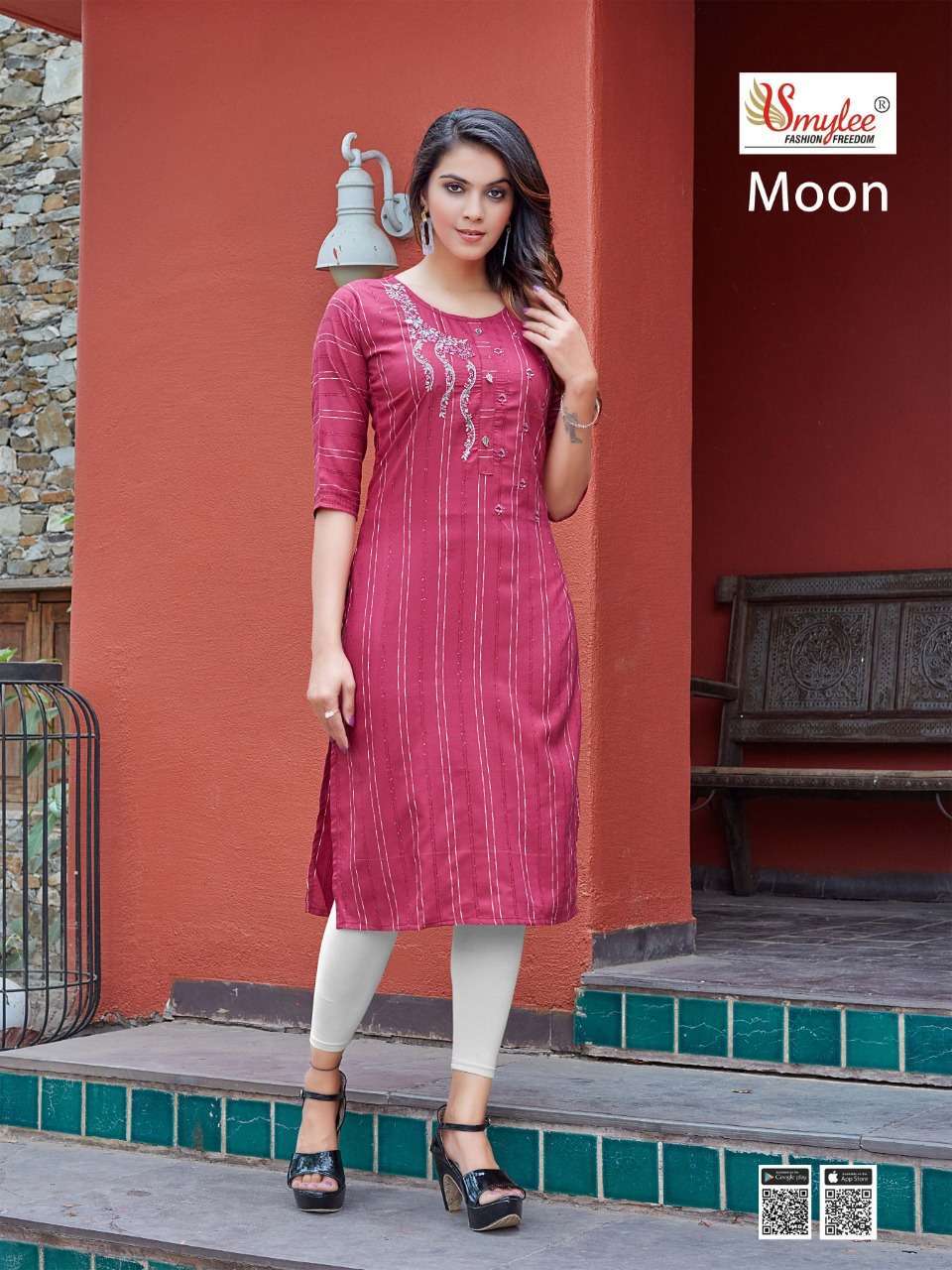 MOON BY SMYLEE 01 TO 08 SERIES DESIGNER STYLISH FANCY COLORFUL BEAUTIFUL PARTY WEAR & ETHNIC WEAR COLLECTION RAYON KURTIS AT WHOLESALE PRICE