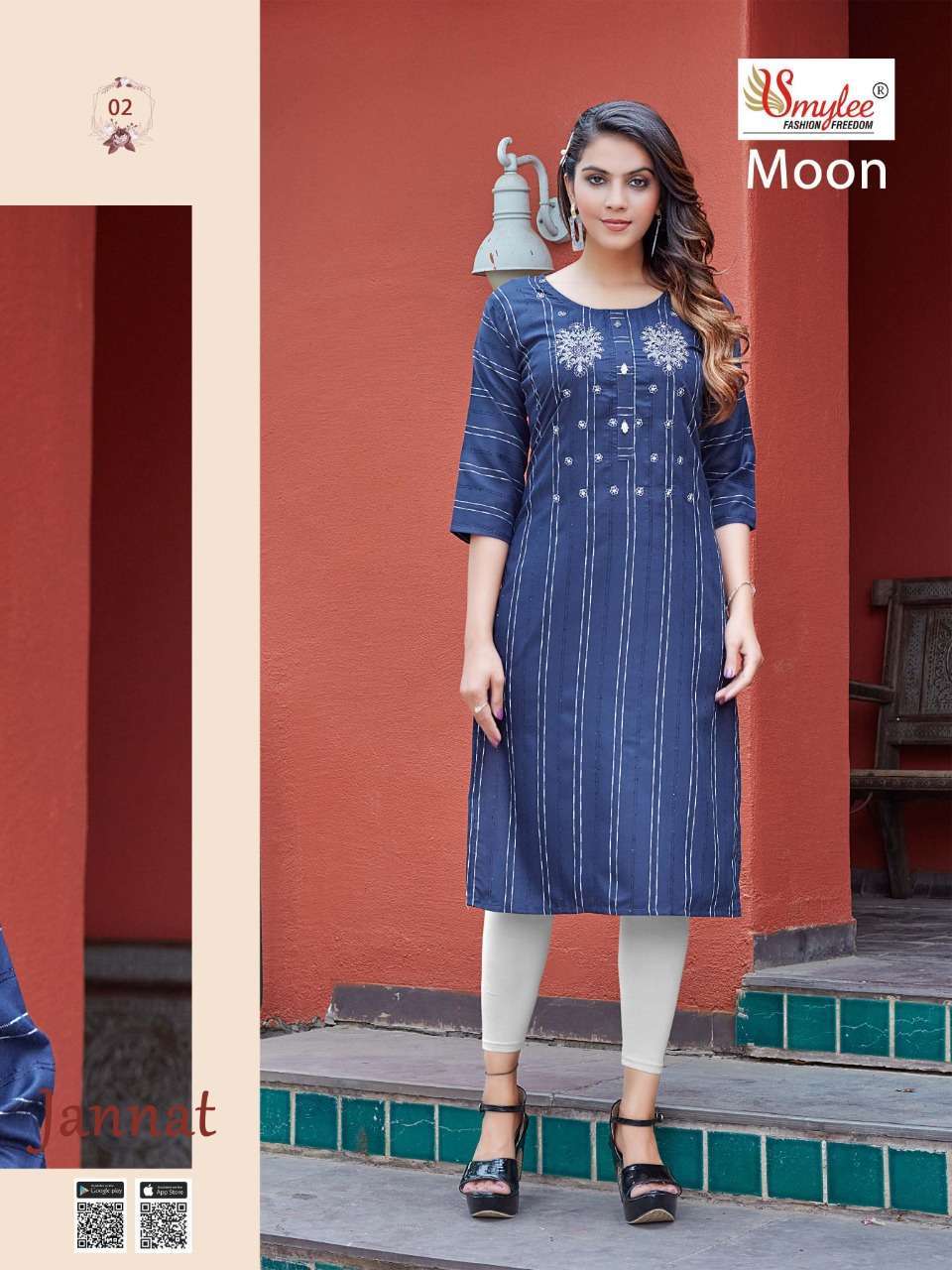 MOON BY SMYLEE 01 TO 08 SERIES DESIGNER STYLISH FANCY COLORFUL BEAUTIFUL PARTY WEAR & ETHNIC WEAR COLLECTION RAYON KURTIS AT WHOLESALE PRICE