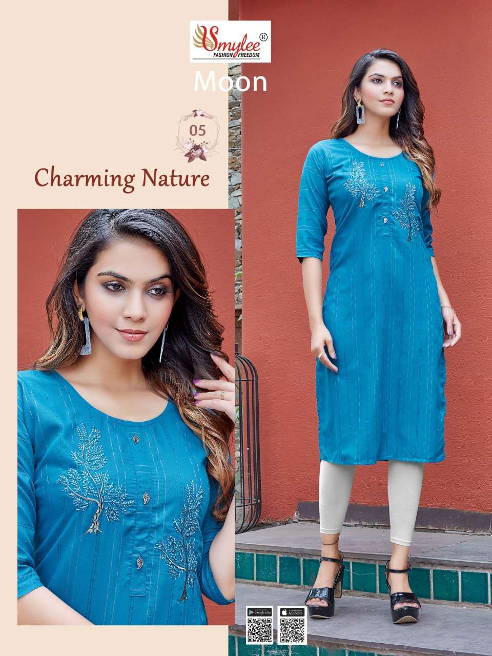 MOON BY SMYLEE 01 TO 08 SERIES DESIGNER STYLISH FANCY COLORFUL BEAUTIFUL PARTY WEAR & ETHNIC WEAR COLLECTION RAYON KURTIS AT WHOLESALE PRICE