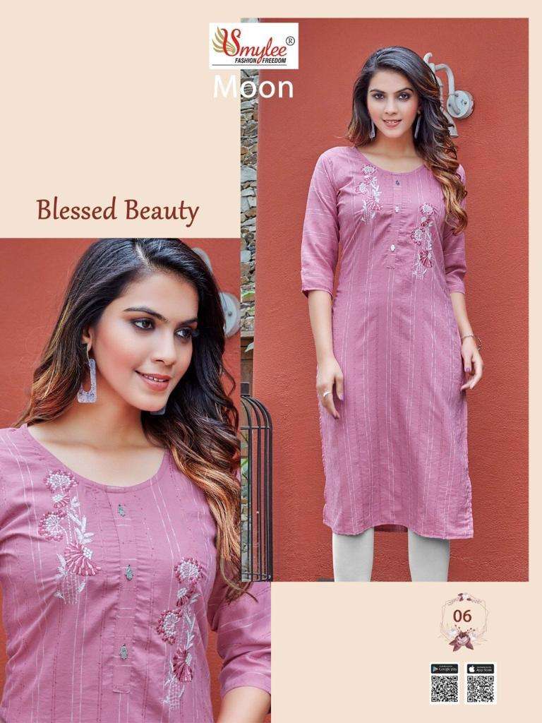 MOON BY SMYLEE 01 TO 08 SERIES DESIGNER STYLISH FANCY COLORFUL BEAUTIFUL PARTY WEAR & ETHNIC WEAR COLLECTION RAYON KURTIS AT WHOLESALE PRICE