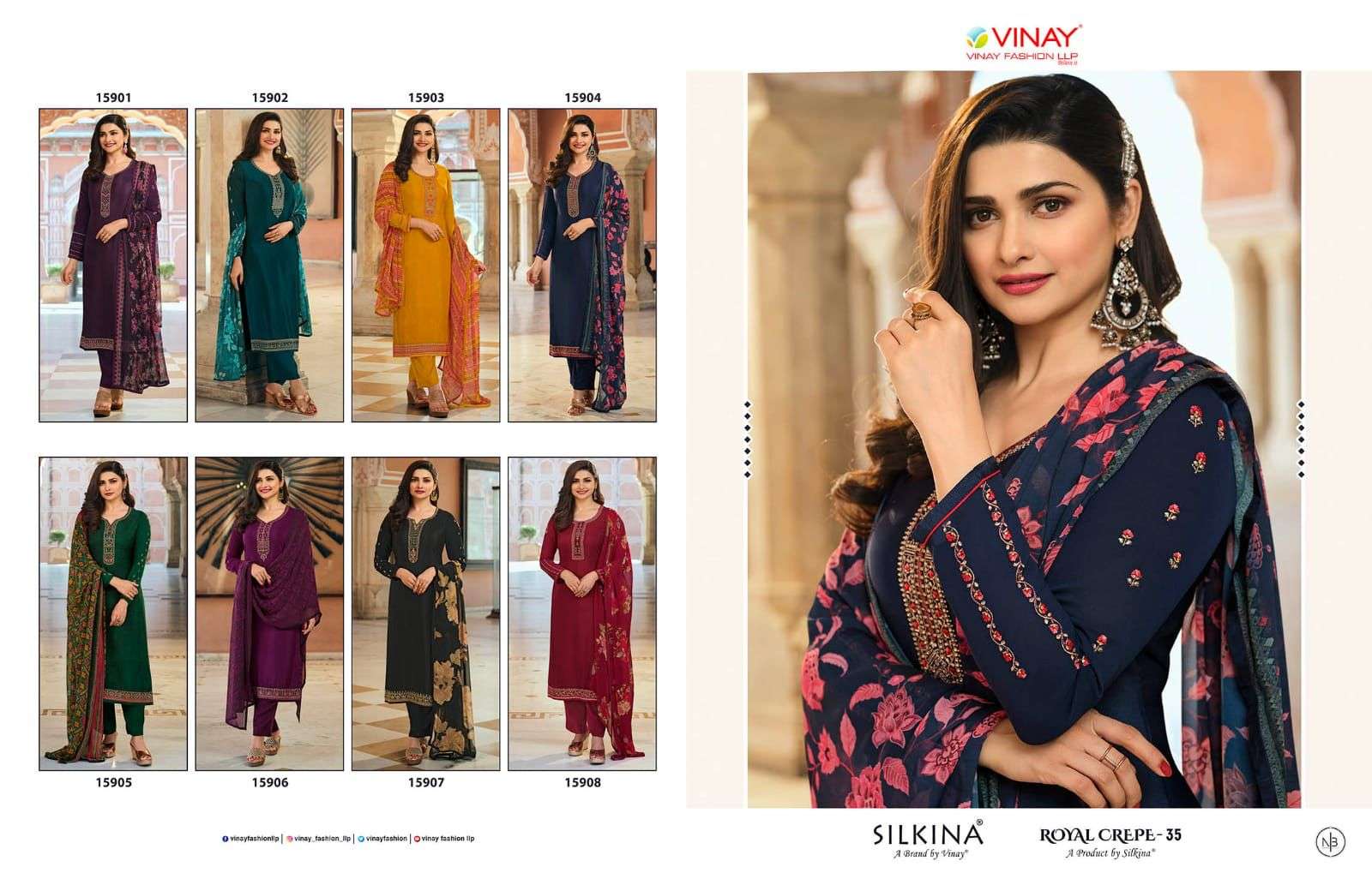 ROYAL CREPE VOL-35 BY VINAY FASHION 15901 TO 15908 SERIES SUITS BEAUTIFUL FANCY COLORFUL STYLISH PARTY WEAR & OCCASIONAL WEAR ROYAL CREPE DRESSES AT WHOLESALE PRICE