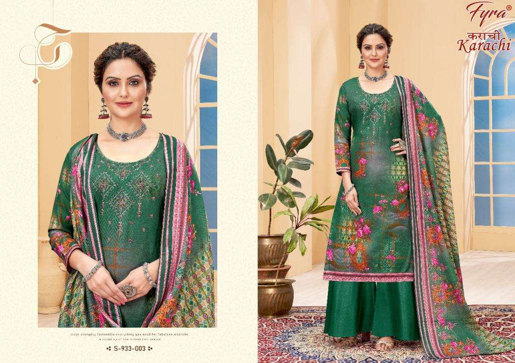 KARACHI BY FYRA 933-001 TO 933-008 SERIES BEAUTIFUL SUITS COLORFUL STYLISH FANCY CASUAL WEAR & ETHNIC WEAR PURE COTTON PRINT DRESSES AT WHOLESALE PRICE