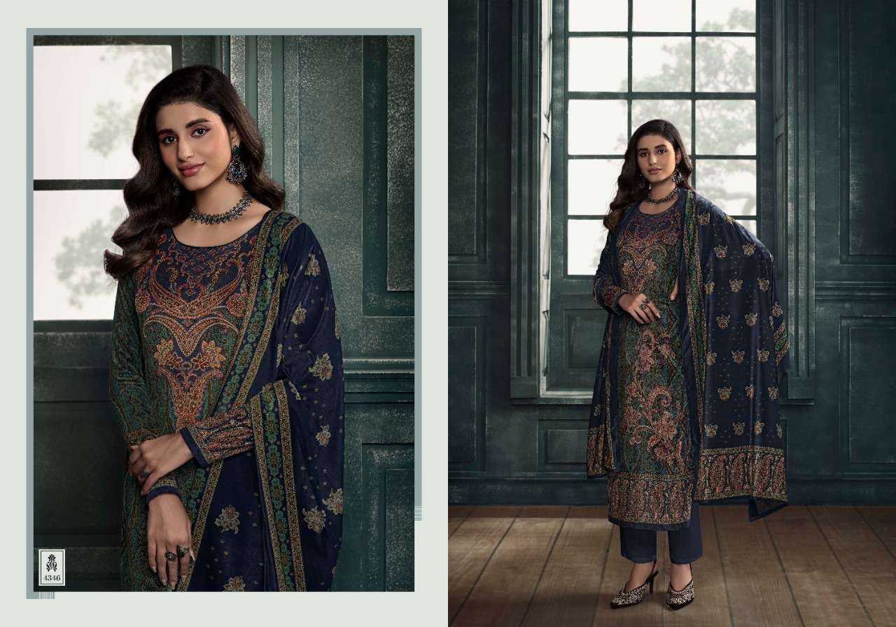 AARZOO BY CHARMY 4341 TO 4346 SERIES DESIGNER SUITS COLLECTION BEAUTIFUL STYLISH FANCY COLORFUL PARTY WEAR & OCCASIONAL WEAR VELVET EMBROIDERED DRESSES AT WHOLESALE PRICE