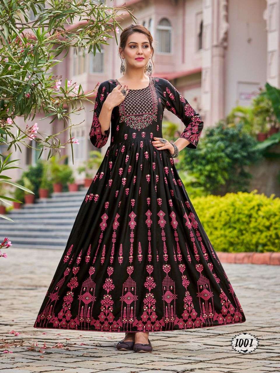 Flora By Banwery Fashion 1001 To 1008 Series Beautiful Stylish Fancy Colorful Casual Wear & Ethnic Wear Rayon Foil Gowns At Wholesale Price