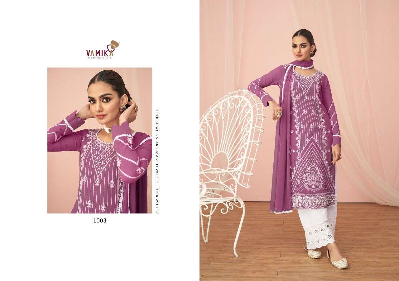 NOOR BY VAMIKA 1001 TO 1006 SERIES BEAUTIFUL SUITS COLORFUL STYLISH FANCY CASUAL WEAR & ETHNIC WEAR FAUX GEORGETTE EMBROIDERED DRESSES AT WHOLESALE PRICE