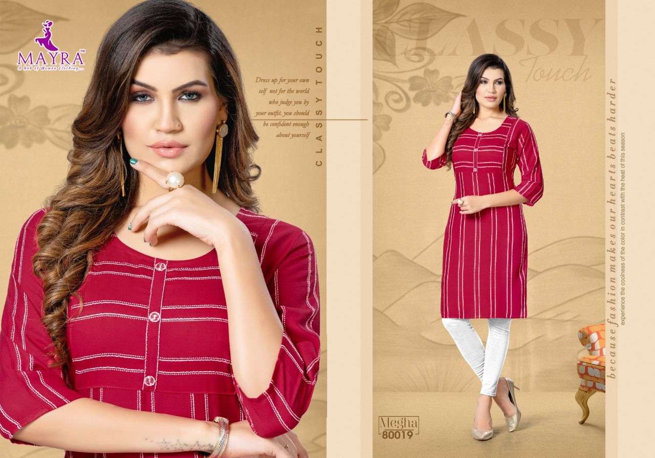 MEGHA BY MAYRA 80019 TO 80024 SERIES BEAUTIFUL STYLISH FANCY COLORFUL CASUAL WEAR & ETHNIC WEAR RAYON FOIL GOWNS AT WHOLESALE PRICE