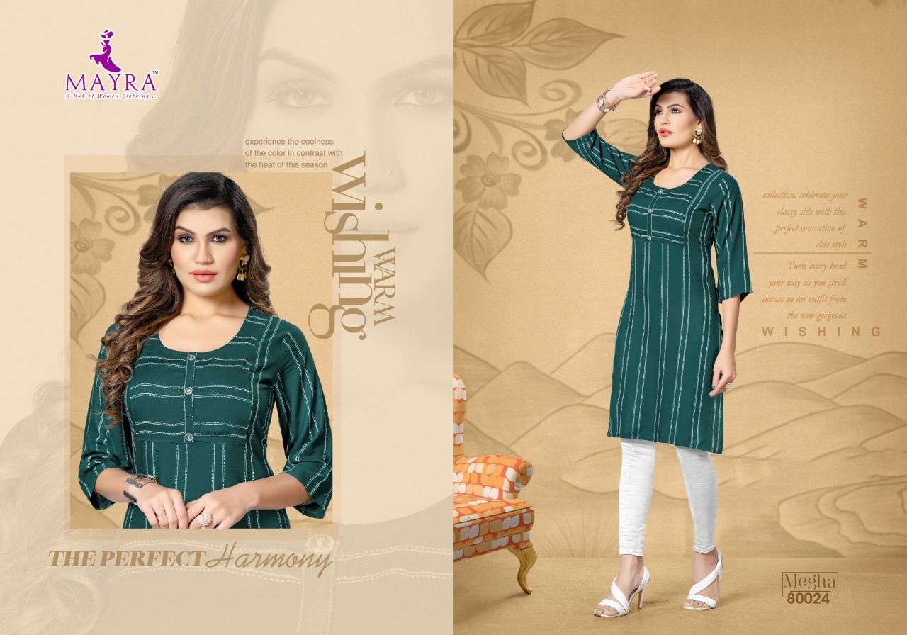 MEGHA BY MAYRA 80019 TO 80024 SERIES BEAUTIFUL STYLISH FANCY COLORFUL CASUAL WEAR & ETHNIC WEAR RAYON FOIL GOWNS AT WHOLESALE PRICE