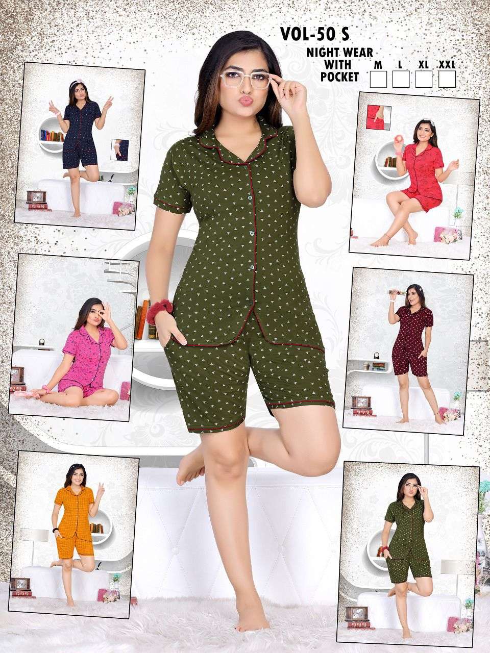 NIGHT WEAR VOL-50S BY KAAMIRI 01 TO 06 SERIES BEAUTIFUL STYLISH FANCY COLORFUL CASUAL WEAR & ETHNIC WEAR HOSIERY COTTON NIGHT SUITS AT WHOLESALE PRICE