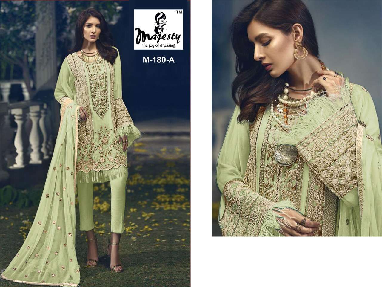 ROSE EDITION 180 COLOURS BY MAJESTY 180-A TO 180-D SERIES BEAUTIFUL STYLISH PAKISTANI SUITS FANCY COLORFUL CASUAL WEAR & ETHNIC WEAR & READY TO WEAR FAUX GEORGETTE EMBROIDERY DRESSES AT WHOLESALE PRICE