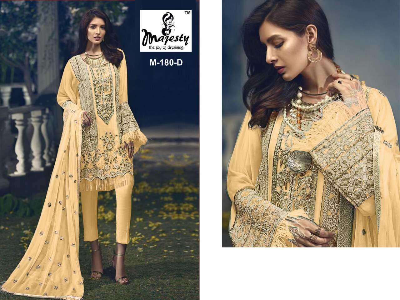 ROSE EDITION 180 COLOURS BY MAJESTY 180-A TO 180-D SERIES BEAUTIFUL STYLISH PAKISTANI SUITS FANCY COLORFUL CASUAL WEAR & ETHNIC WEAR & READY TO WEAR FAUX GEORGETTE EMBROIDERY DRESSES AT WHOLESALE PRICE