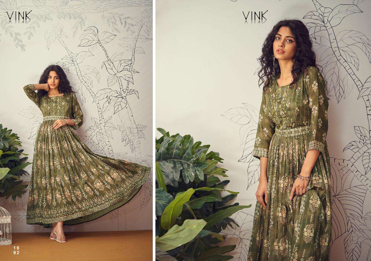 MARINA BY VINK 1691 TO 1696 SERIES BEAUTIFUL STYLISH FANCY COLORFUL CASUAL WEAR & ETHNIC WEAR PURE CHINNON CHIFFON GOWNS AT WHOLESALE PRICE