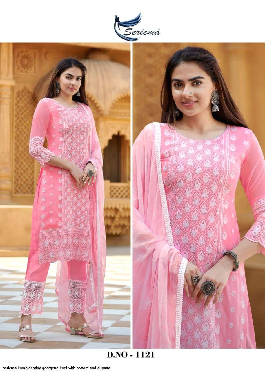 KUMB DESTINY BY SPARROW 1118 TO 1123 SERIES BEAUTIFUL SUITS COLORFUL STYLISH FANCY CASUAL WEAR & ETHNIC WEAR FAUX GEORGETTE DRESSES AT WHOLESALE PRICE
