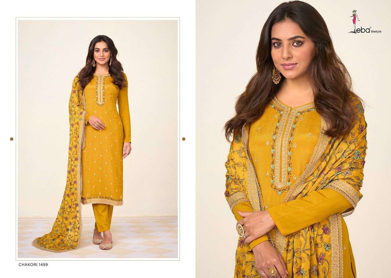 CHAKORI VOL-2 BY EBA LIFESTYLE 1499 TO 1502 SERIES BEAUTIFUL SUITS COLORFUL STYLISH FANCY CASUAL WEAR & ETHNIC WEAR HEAVY CHINNON DRESSES AT WHOLESALE PRICE