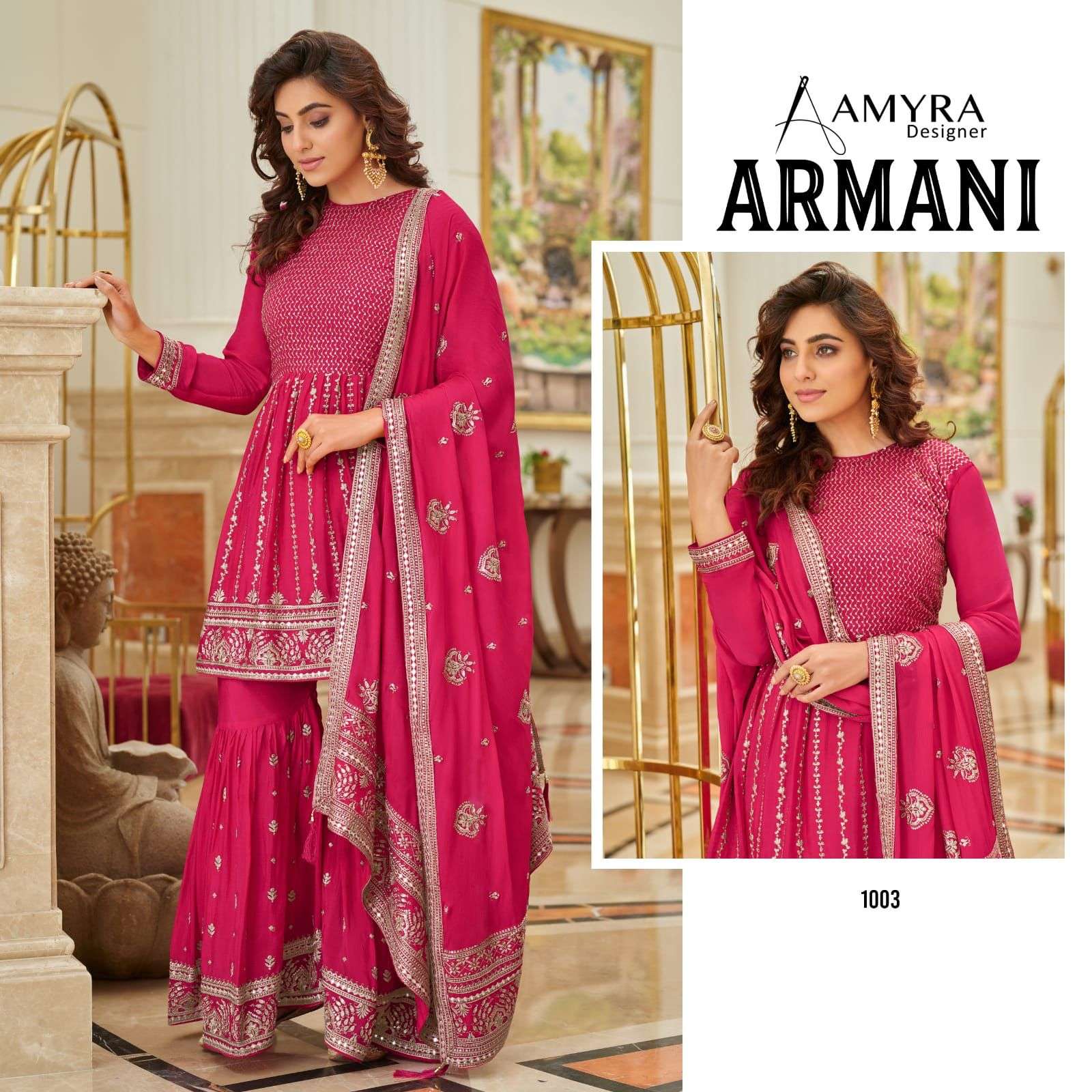Armani By Amyra Designer 1001 To 1003 Series Beautiful Sharara Suits Colorful Stylish Fancy Casual Wear & Ethnic Wear Heavy Chinnon Dresses At Wholesale Price