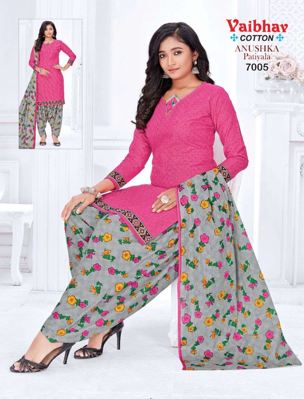 ANUSHKA PATIYALA VOL-7 BY VAIBHAV COTTON 7001 TO 7010 SERIES BEAUTIFUL SUITS COLORFUL STYLISH FANCY CASUAL WEAR & ETHNIC WEAR PURE COTTON DRESSES AT WHOLESALE PRICE