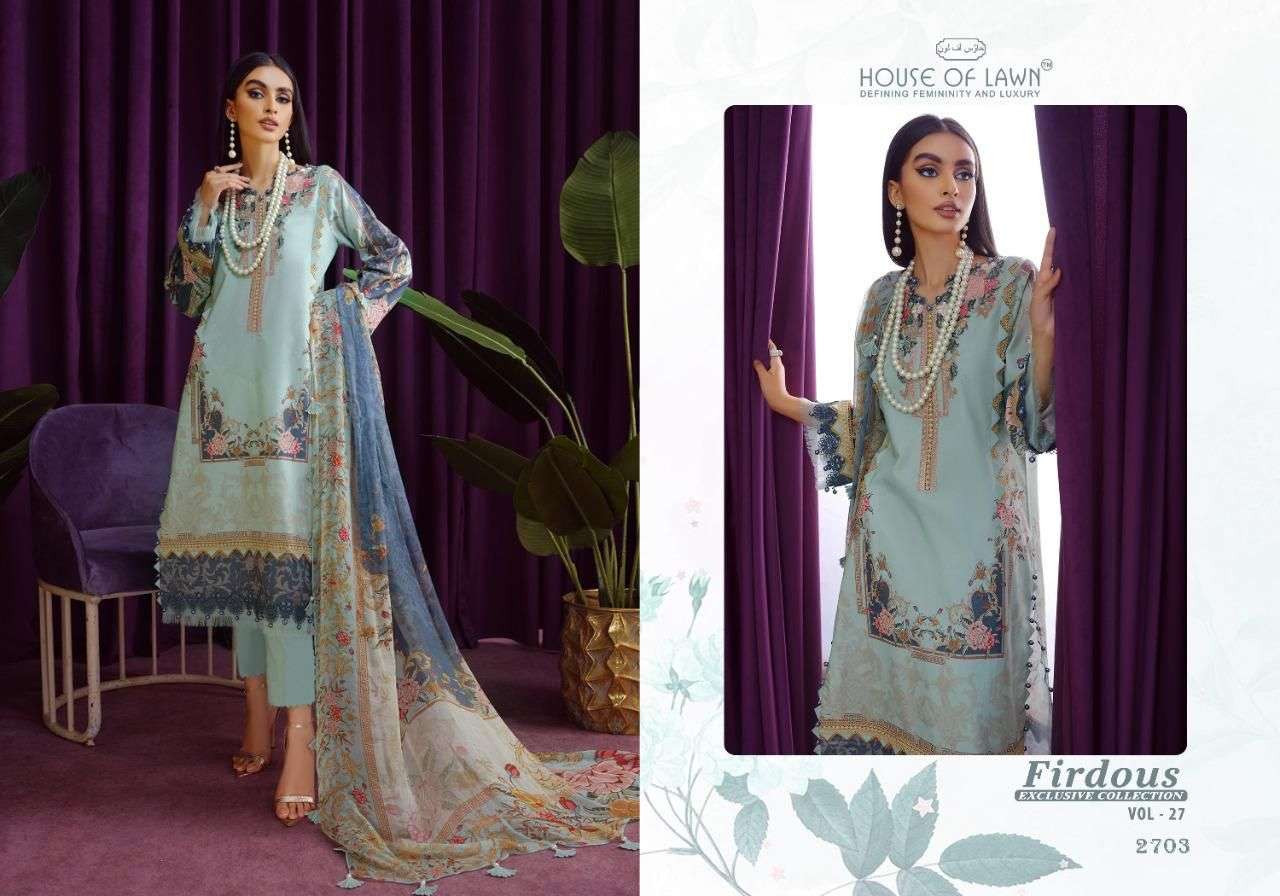 FIRDOUS VOL-27 BY HOUSE OF LAWN 2701 TO 2706 SERIES BEAUTIFUL PAKISTANI SUITS COLORFUL STYLISH FANCY CASUAL WEAR & ETHNIC WEAR PURE LAWN DRESSES AT WHOLESALE PRICE