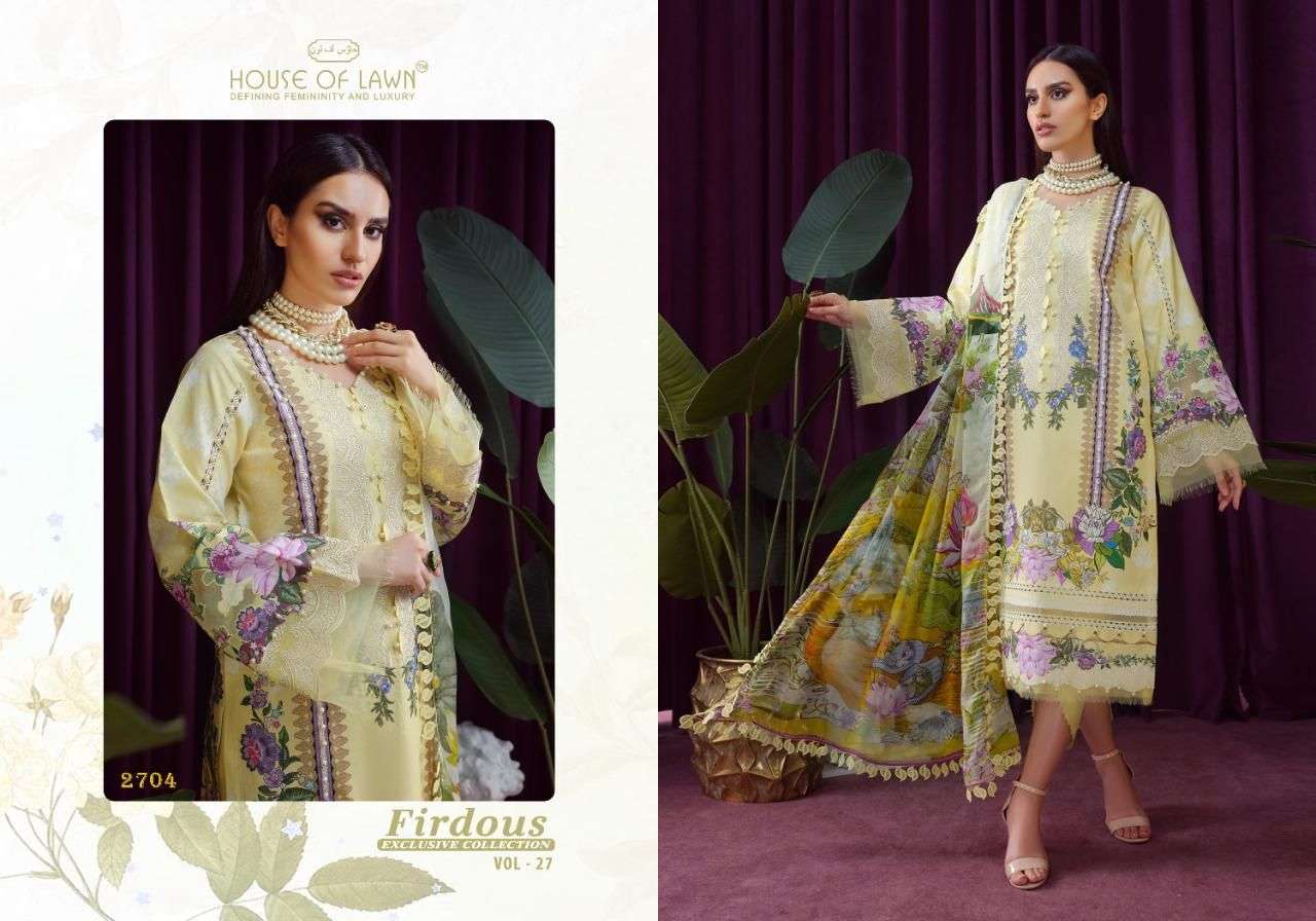 FIRDOUS VOL-27 BY HOUSE OF LAWN 2701 TO 2706 SERIES BEAUTIFUL PAKISTANI SUITS COLORFUL STYLISH FANCY CASUAL WEAR & ETHNIC WEAR PURE LAWN DRESSES AT WHOLESALE PRICE