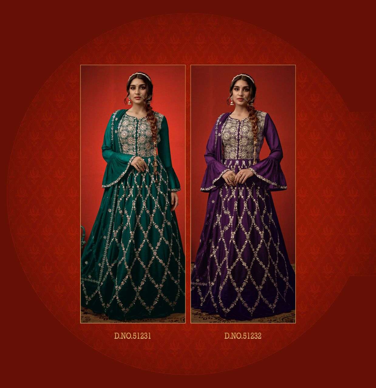 SANGINI BY FIONA 51231 TO 51234 SERIES BEAUTIFUL STYLISH FANCY COLORFUL CASUAL WEAR & ETHNIC WEAR GEORGETTE EMBROIDERED GOWNS WITH DUPATTA AT WHOLESALE PRICE