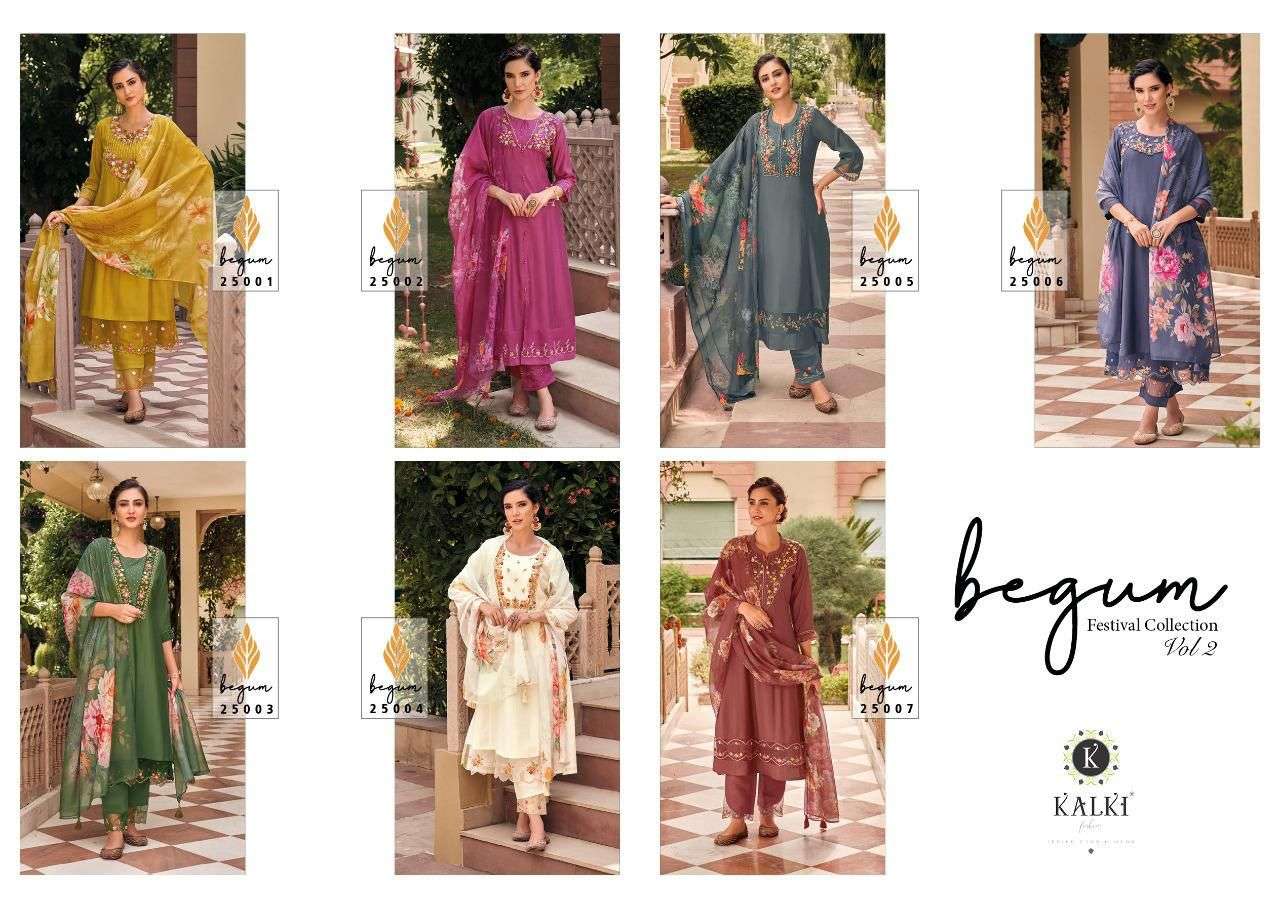 BEGUM VOL-2 BY KALKI 25001 TO 25007 SERIES SUITS BEAUTIFUL FANCY COLORFUL STYLISH PARTY WEAR & OCCASIONAL WEAR PURE VISCOSE SILK DRESSES AT WHOLESALE PRICE