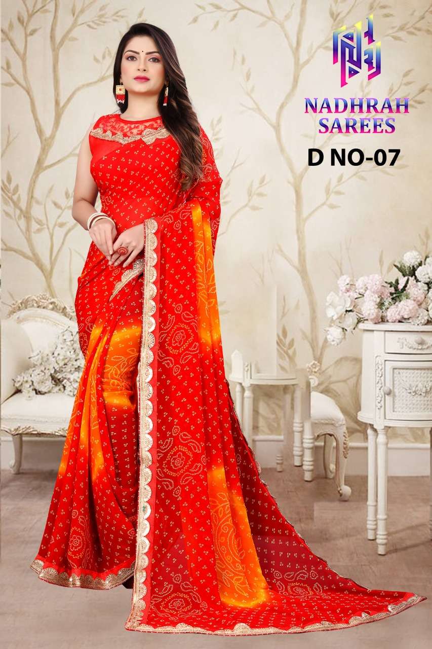 RANGOLI BY NADHRAH SAREES 07 TO 10 SERIES INDIAN TRADITIONAL WEAR COLLECTION BEAUTIFUL STYLISH FANCY COLORFUL PARTY WEAR & OCCASIONAL WEAR HEAVY GEORGETTE SAREES AT WHOLESALE PRICE