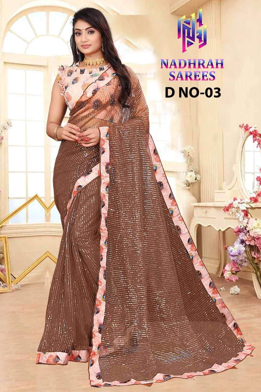 NAMIRA BY NADHRAH SAREES 02 TO 06 SERIES INDIAN TRADITIONAL WEAR COLLECTION BEAUTIFUL STYLISH FANCY COLORFUL PARTY WEAR & OCCASIONAL WEAR SOFT NET SAREES AT WHOLESALE PRICE