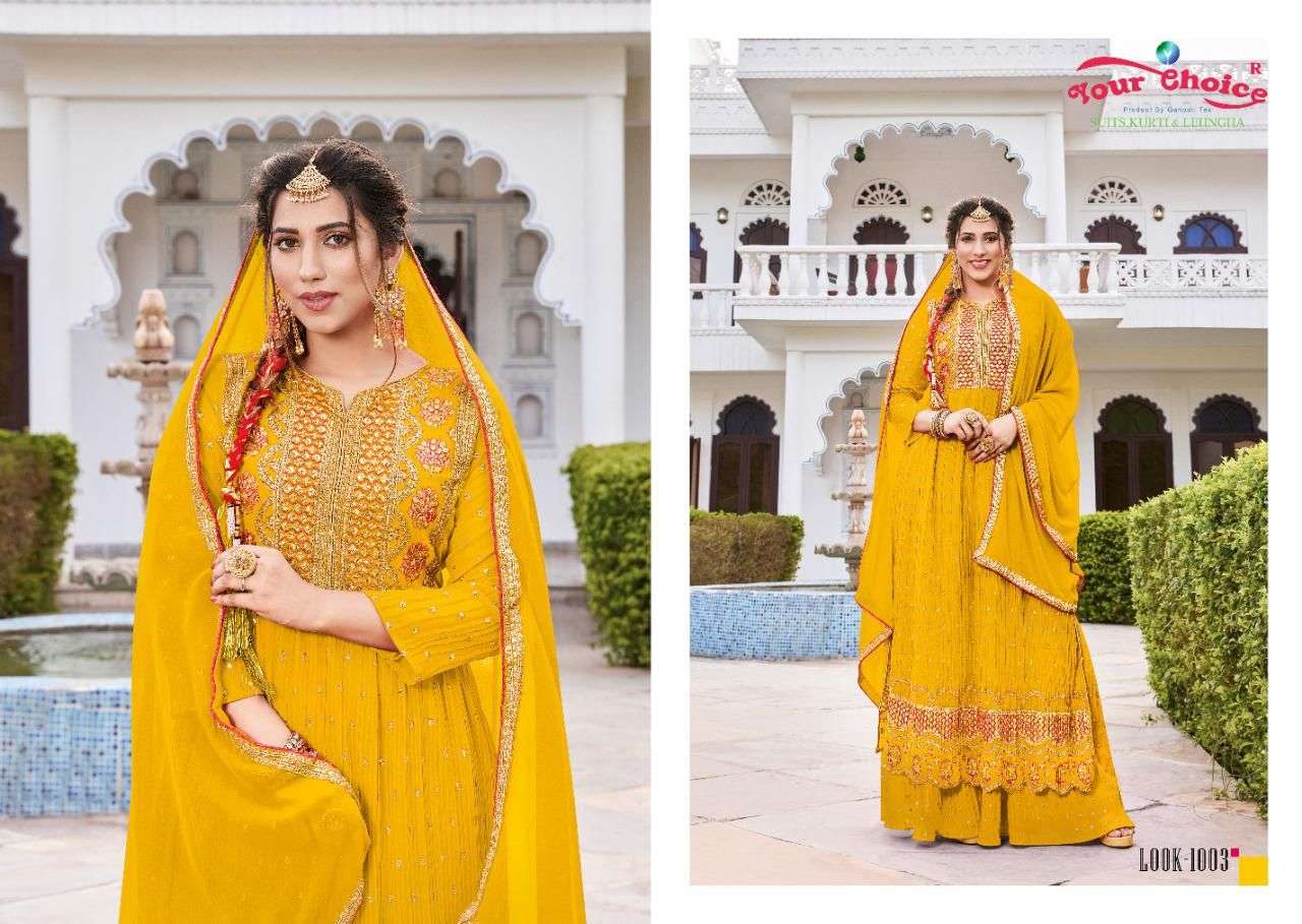 Kayraa By Your Choice 1001 To 1006 Series Designer Sharara Suits Beautiful Fancy Colorful Stylish Party Wear & Occasional Wear Heavy Georgette Embroidered Dresses At Wholesale Price