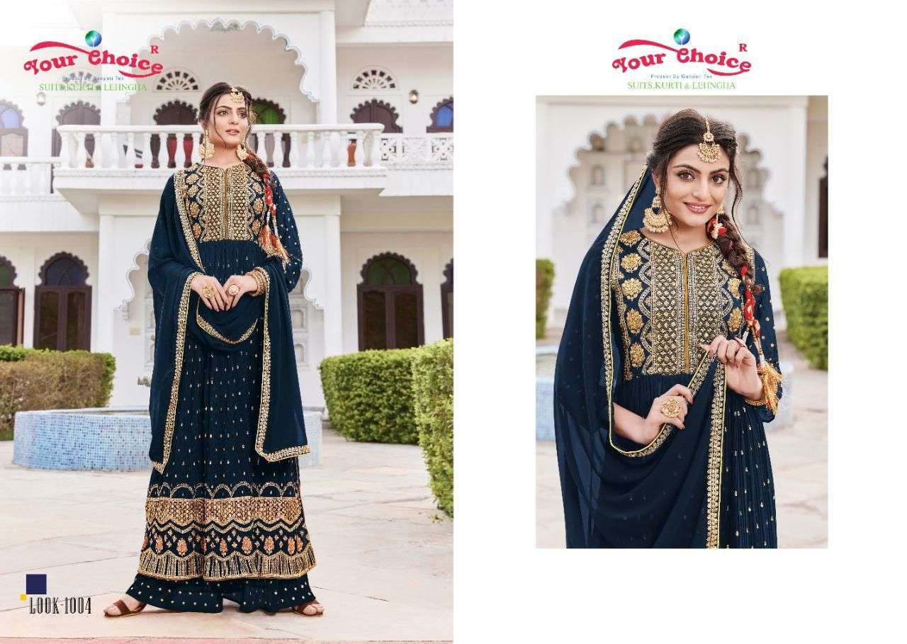 Kayraa By Your Choice 1001 To 1006 Series Designer Sharara Suits Beautiful Fancy Colorful Stylish Party Wear & Occasional Wear Heavy Georgette Embroidered Dresses At Wholesale Price