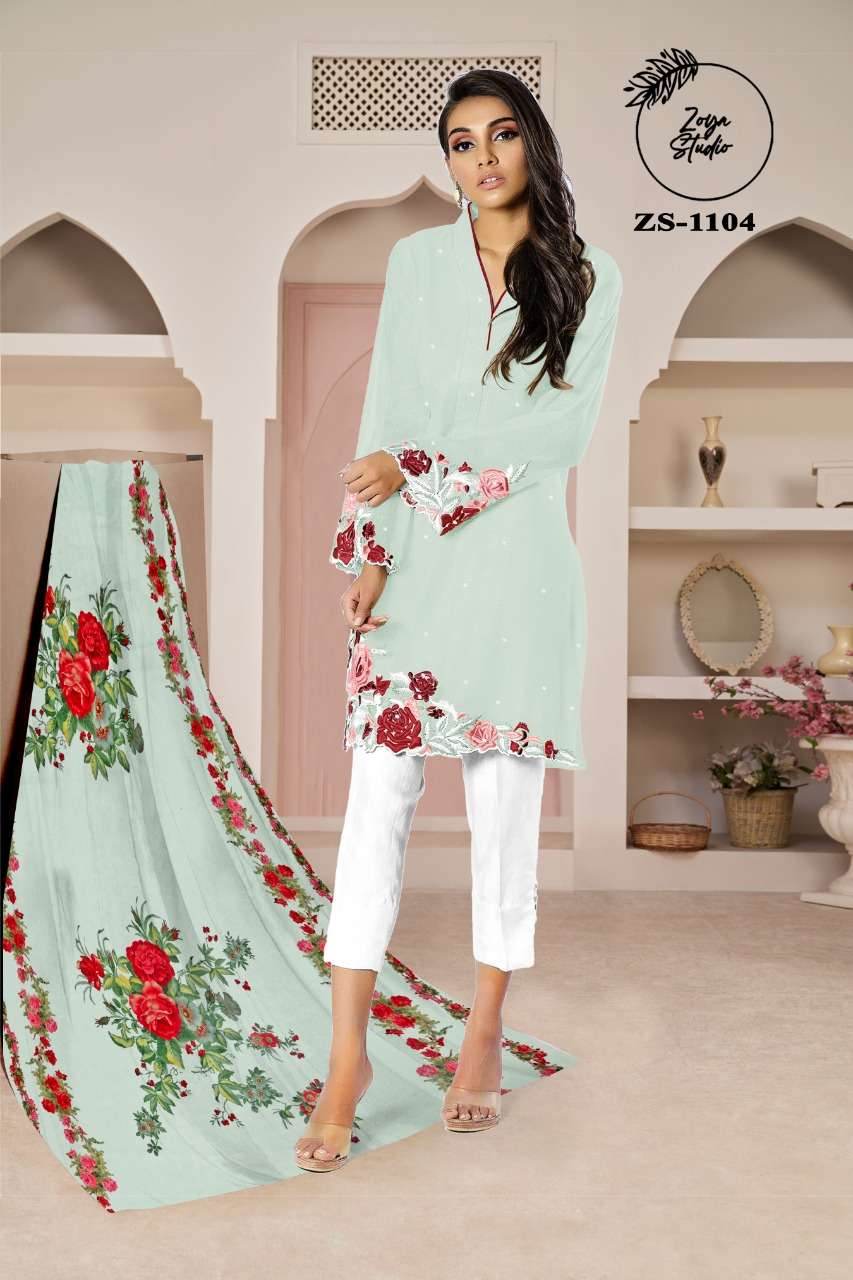ZOYA 1104 COLOURS BY ZOYA STUDIO 1104-A TO 1104-C DESIGNER PAKISTANI SUITS BEAUTIFUL FANCY COLORFUL STYLISH PARTY WEAR & OCCASIONAL WEAR PURE GEORGETTE EMBROIDERED DRESSES AT WHOLESALE PRICE