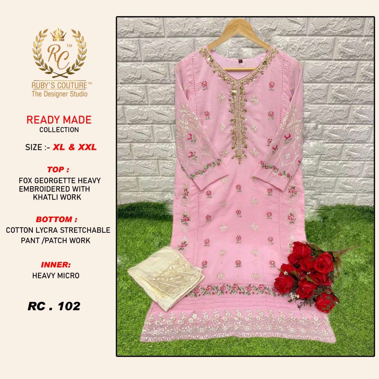 RUBYS HIT DESIGN 102 BY RUBYS COUTURE DESIGNER STYLISH FANCY COLORFUL BEAUTIFUL PARTY WEAR & ETHNIC WEAR COLLECTION FAUX GEORGETTE KURTIS WITH BOTTOM AT WHOLESALE PRICE