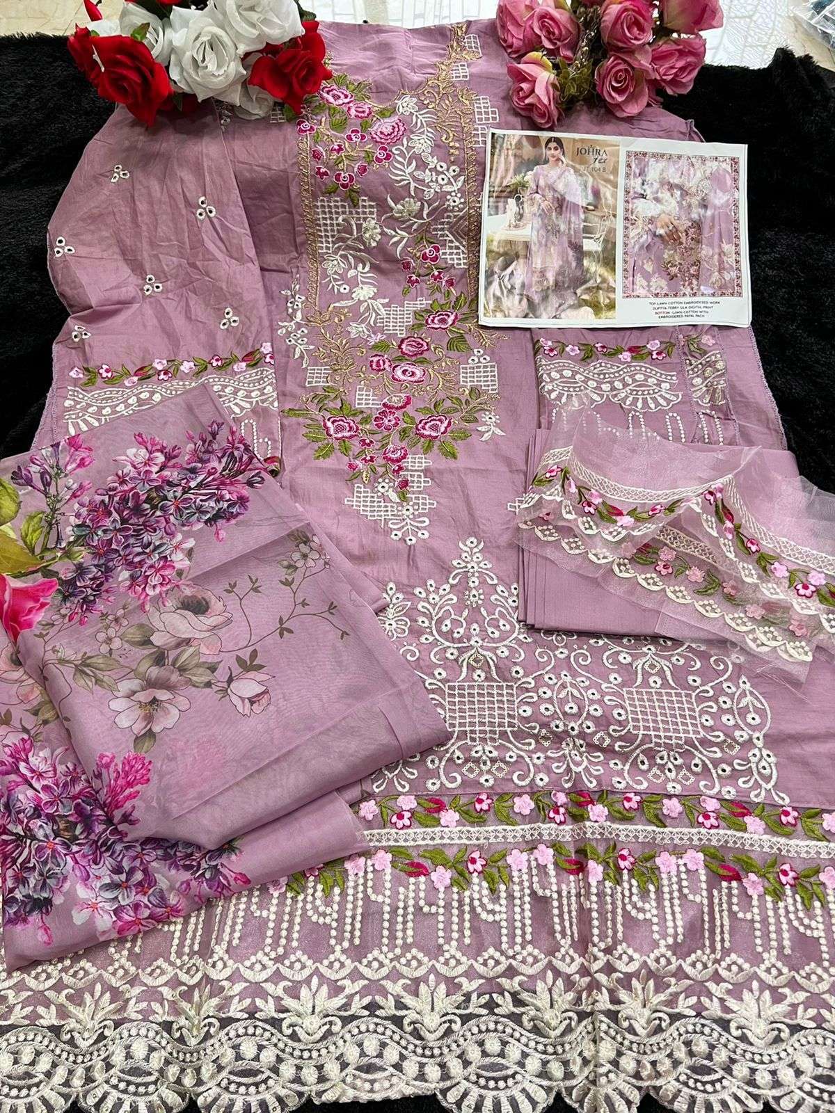JOHRA HIT DESIGN 104-B BY JOHRA TEX DESIGNER PAKISTANI SUITS BEAUTIFUL STYLISH FANCY COLORFUL PARTY WEAR & OCCASIONAL WEAR COTTON EMBROIDERED DRESSES AT WHOLESALE PRICE