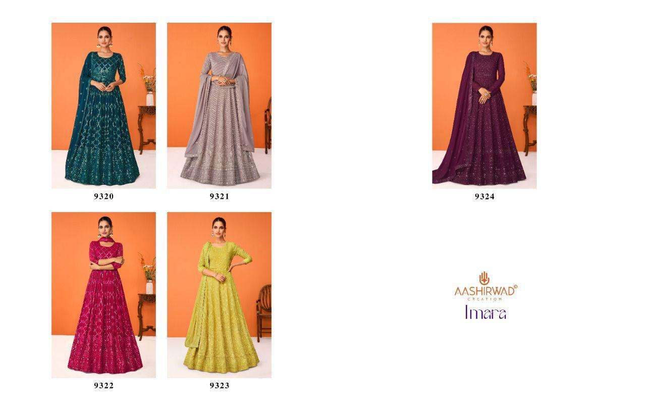 IMARA BY AASHIRWAD CREATION 9320 TO 9324 SERIES BEAUTIFUL ANARKALI SUITS COLORFUL STYLISH FANCY CASUAL WEAR & ETHNIC WEAR FANCY DRESSES AT WHOLESALE PRICE