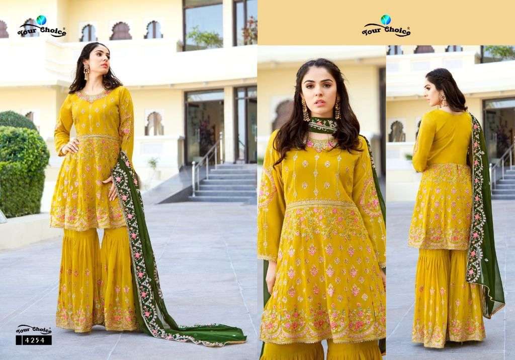 Zaira Plus By Your Choice 4251 To 4254 Series Beautiful Sharara Suits Colorful Stylish Fancy Casual Wear & Ethnic Wear Georgette Embroidered Dresses At Wholesale Price