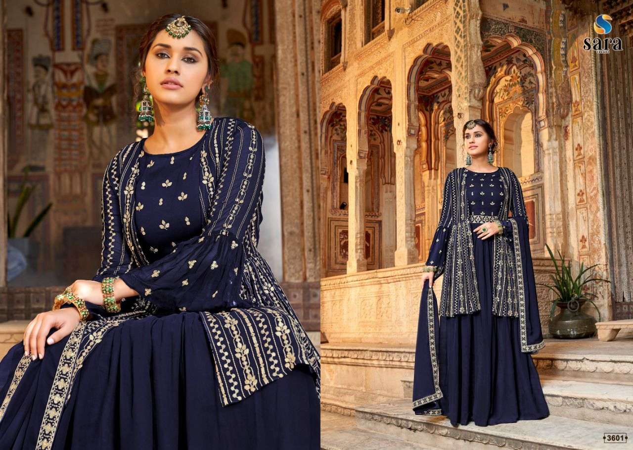 MANNAT BY SARA TRENDZ 3601 TO 3604 SERIES DESIGNER SHARARA SUITS BEAUTIFUL FANCY COLORFUL STYLISH PARTY WEAR & OCCASIONAL WEAR GEORGETTE EMBROIDERED DRESSES AT WHOLESALE PRICE