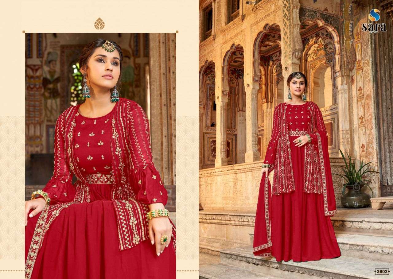 MANNAT BY SARA TRENDZ 3601 TO 3604 SERIES DESIGNER SHARARA SUITS BEAUTIFUL FANCY COLORFUL STYLISH PARTY WEAR & OCCASIONAL WEAR GEORGETTE EMBROIDERED DRESSES AT WHOLESALE PRICE