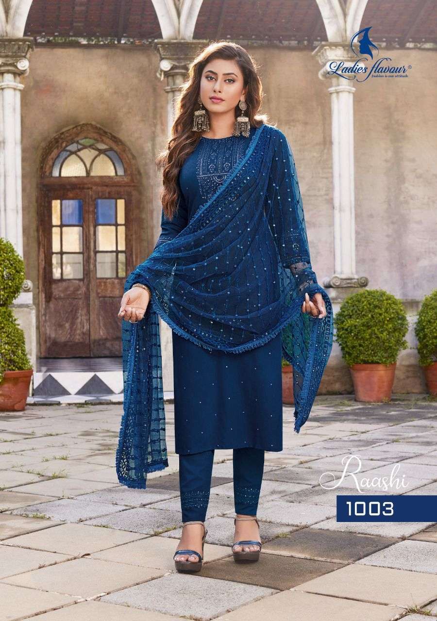 Raashi By Ladies Flavour 1001 To 1006 Series Designer Suits Beautiful Stylish Fancy Colorful Party Wear & Occasional Wear Viscose Embroidered Dresses At Wholesale Price