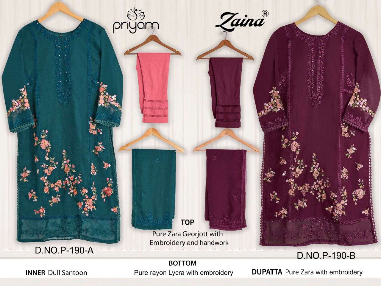 ZAINA HIT COLLECTION VOL-5 BY PRIYAM BEAUTIFUL PAKISTANI SUITS COLORFUL STYLISH FANCY CASUAL WEAR & ETHNIC WEAR PURE GEORGETTE DRESSES AT WHOLESALE PRICE