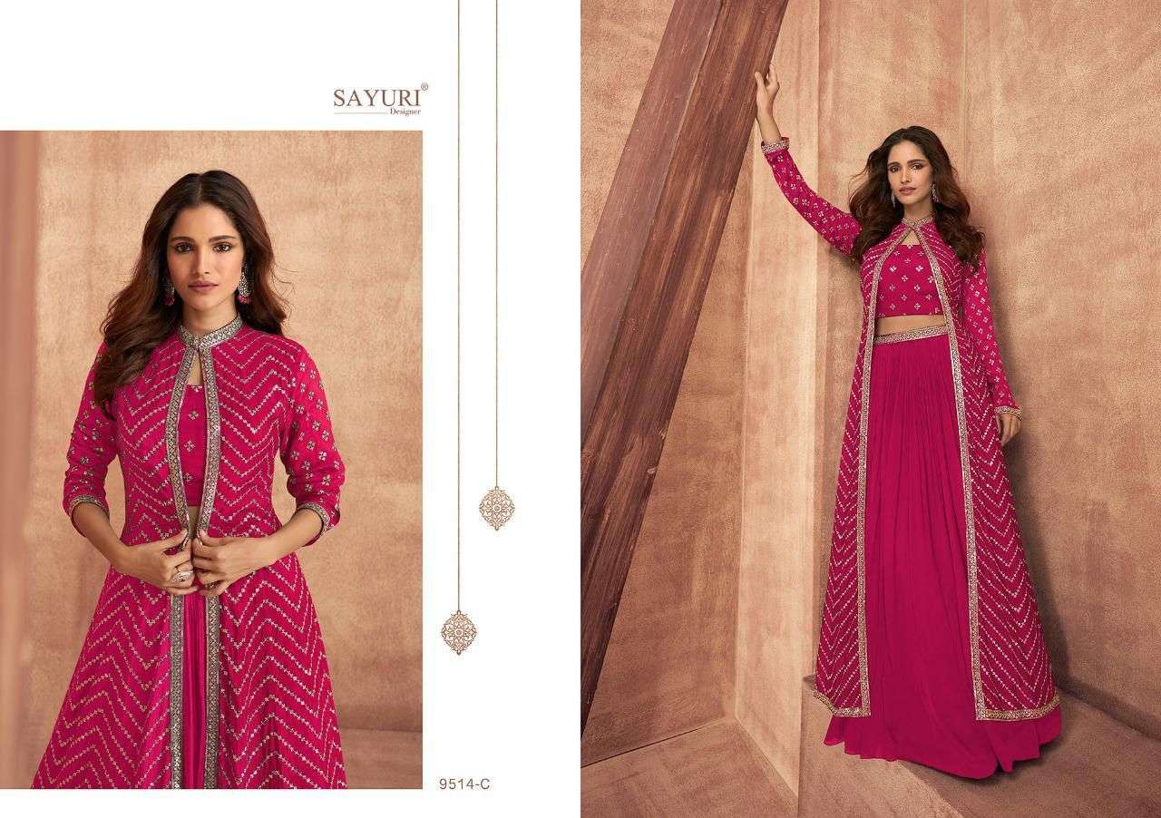 Impression By Sayuri 9514 To 9514-D Series Designer Stylish Fancy Colorful Beautiful Party Wear & Ethnic Wear Collection Chinnon Silk Tops With Bottom At Wholesale Price