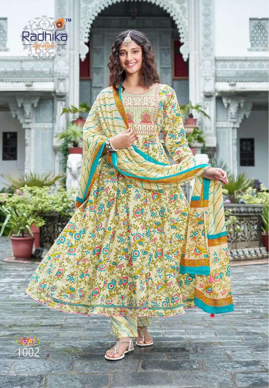 BLOSSOM VOL-1 BY RADHIKA LIFESTYLE 1001 TO 1006 SERIES BEAUTIFUL ANARKALI SUITS COLORFUL STYLISH FANCY CASUAL WEAR & ETHNIC WEAR COTTON PRINT DRESSES AT WHOLESALE PRICE